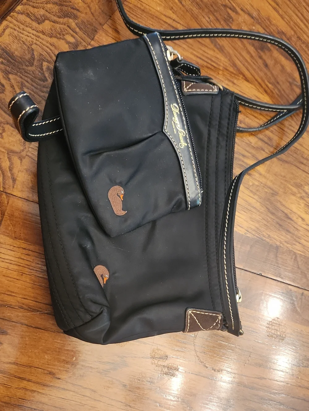 Dooney & Bourke Black Nylon Messenger Crossbody with Brown Accents